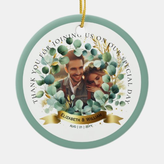 PHOTO'結婚s Thank You Eucalyptus 離れ Favorites セラミックオーナメント (正面)