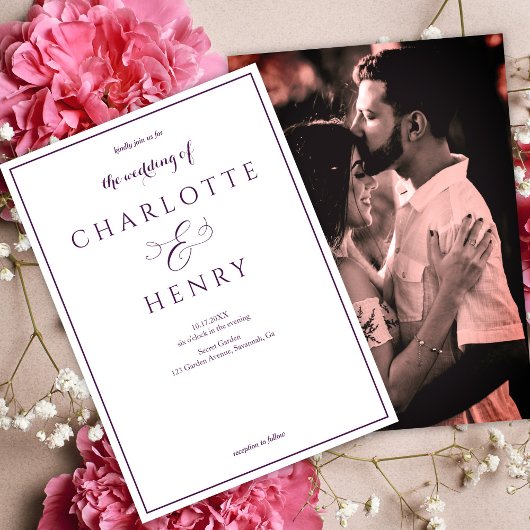 Photo エレガント Callightgraphy Script Purple 結婚's 招待状