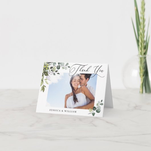 PHOTO エレガント Eucalyptus Greenery結婚's サンキューカード (正面)