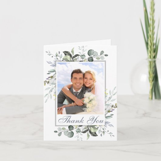 PHOTO エレガント Eucalyptus Greenery結婚's サンキューカード (正面)