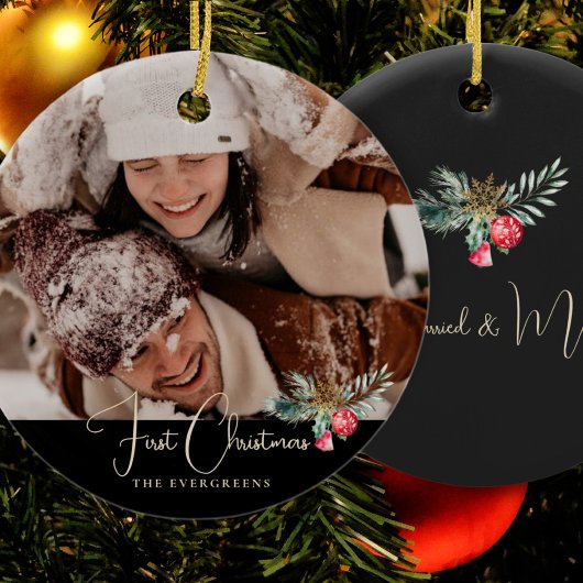 Photo エレガント Greenery Bellモダン初めてのクリスマス セラミックオーナメント