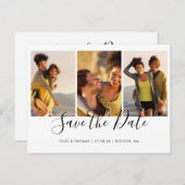 Photo シンプル Collageスクリプエレガントト日付の保存 案内ポストカード (正面/裏面)