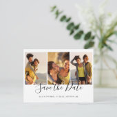 Photo シンプル Collageスクリプエレガントト日付の保存 案内ポストカード (スタンド正面)