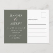 Photo シンプル Sage Green日付を保存結婚する 案内ポストカード (裏面)