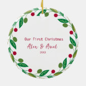 Photo パーソナライズされた Twin Boys初めてのクリスマス セラミックオーナメント (裏面)