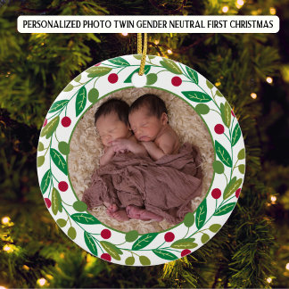 Photo パーソナライズされた Twin Boys初めてのクリスマス セラミックオーナメント