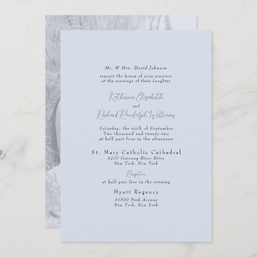Photo フォーマル Dusty Blue Bride 結婚 Parents 招待状 (正面/裏面)