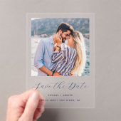 Photo ミニマル Navy Blue Script日付の保存 アクリル招待状 (インサイチュ (ポータブル))