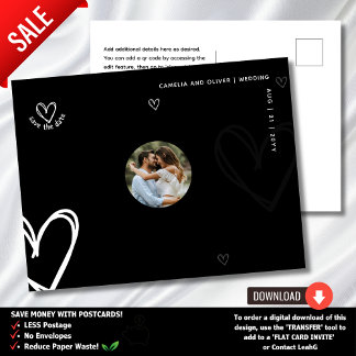PHOTO ミニマル Save the Date – ブラック品質モダン ポストカード