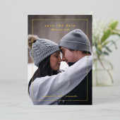 Photo ミニマル Wedding日付金ゴールドの保存 箔招待状 (立ち正面)