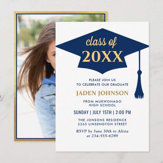 PHOTO モダン Class of 2024 Graduation Party 招待状 (正面/裏面)
