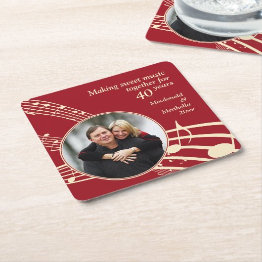 Photo モダン MUSIC 40th Rubyの結婚記念日 スクエアペーパーコースター (アングル)