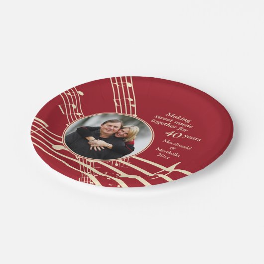 Photo モダン MUSIC 40th Rubyの結婚記念日 ペーパープレート (アングル)