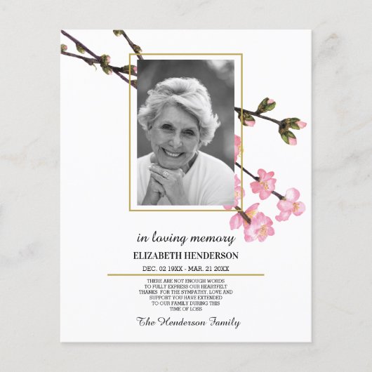 PHOTO/悔やみや弔慰/ありがとう/Loving Memory.フライヤー チラシ (正面)