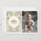 Photo 素朴 Green Woodland Fern 1st誕生日 招待状 (正面)