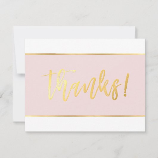 PHOTO 結婚's THANK YOUモダン赤面ピンク金ゴールド サンキューカード (正面)