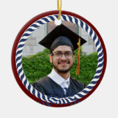 Photo 航海の Navy Blue White ストライプ Decisation セラミックオーナメント (正面)