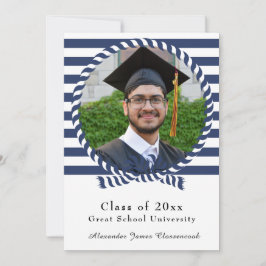 Photo 航海の Navy Blue White ストライプ Decisation 案内状