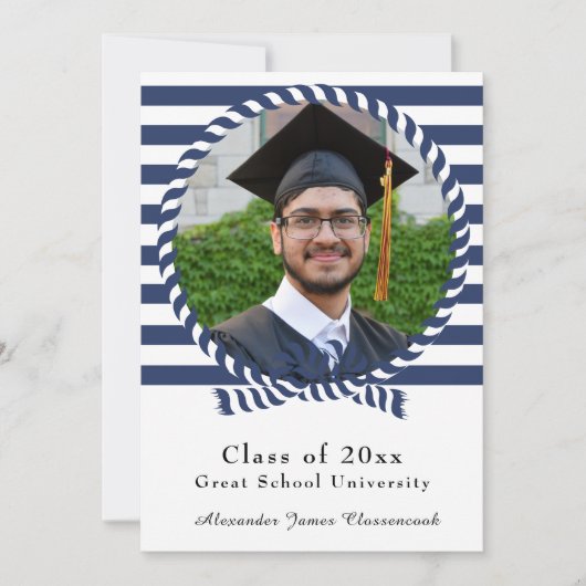 Photo 航海の Navy Blue White ストライプ Decisation 案内状 (正面)