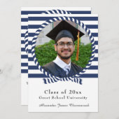 Photo 航海の Navy Blue White ストライプ Decisation 案内状 (正面/裏面)