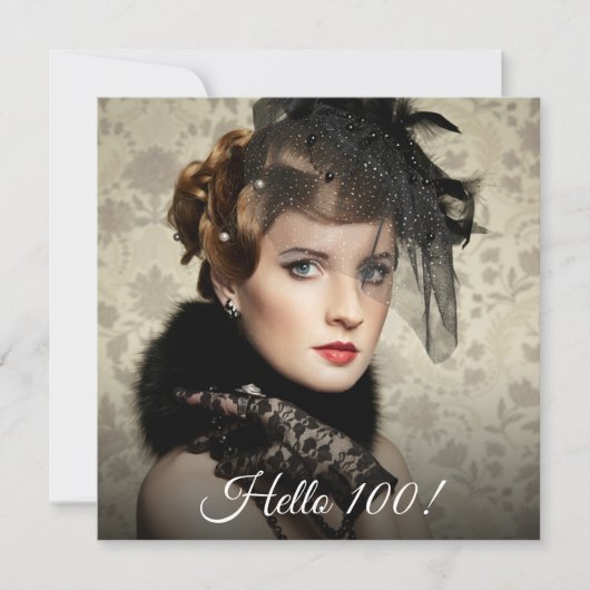 Photo 100th birthday party hello 100 招待状 (正面)
