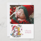 Photo 1st Baby Christmas Pink Gold Unicorn シーズンカード (正面)