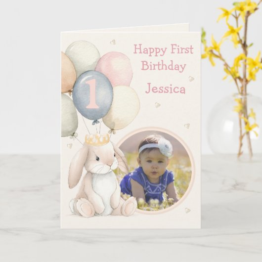 Photo 1st Birthday Folded Greeting Card カード (黄色い花)