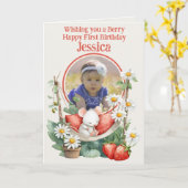Photo 1st Birthday Folded Greeting Card カード (黄色い花)