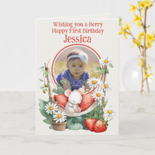 Photo 1st Birthday Folded Greeting Card カード (黄色い花)