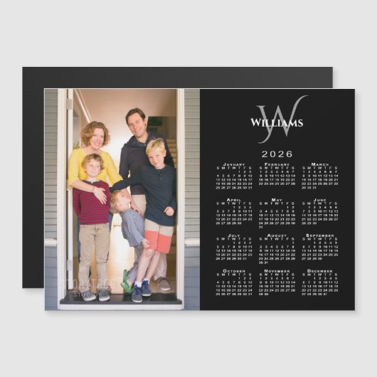 Photo 2026 Calendar Monogram Name Black Magnet (正面/裏面)