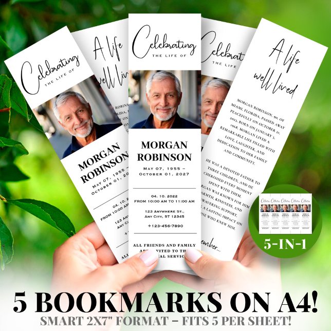 Photo 2x7" DIY葬儀エレガントブックマークテンプレート ( Foto 2x7" DIY Funeral Bookmark Template)
