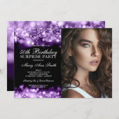 PHOTO 50thサプライズ誕生日パープルグラムライト 招待状 (正面/裏面)