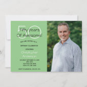 Photo 50th Birthday Party Invitation Green for Him 招待状 (正面)