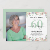 Photo 60th Birthday Party Pastel Floral  招待状 (正面/裏面)