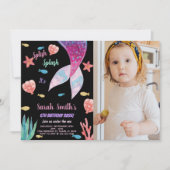 Photo 6th Dark Pink on top mermaid誕生日 招待状 (正面)