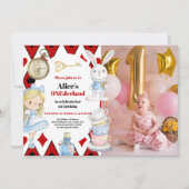 Photo Alice in Wonderland 1st Birthday Onederland 招待状 (正面)