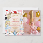 Photo Alice in Wonderland 1st Birthday Teaパーティー 招待状 (正面)