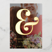 Photo Ampersand Vellum Overlay スタイルの結婚式延期日通知 箔招待状 (正面)