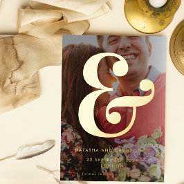 Photo Ampersand Vellum Overlay スタイルの結婚式延期日通知 箔招待状