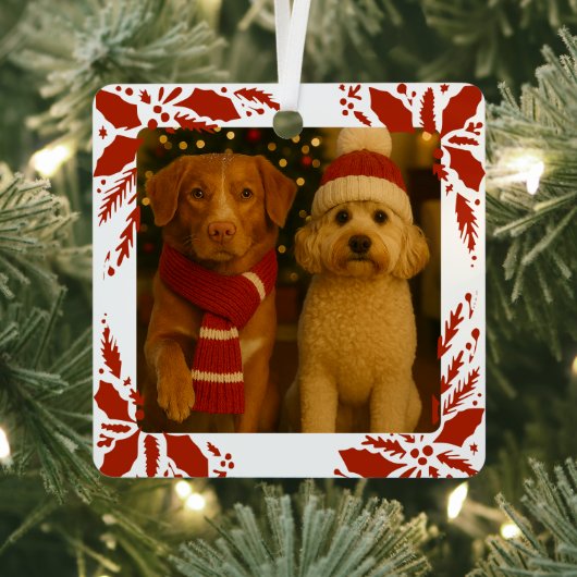 Photo and Custom Text Personalized Holly メタルオーナメント (インサイチュ)