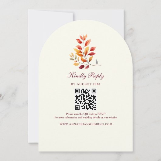 Photo and QR Code Fall Wedding 招待状 (裏面)