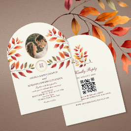 Photo and QR Code Fall Wedding 招待状