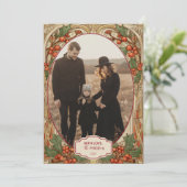 Photo Antique Holly Berry Christmas シーズンカード (スタンド正面)