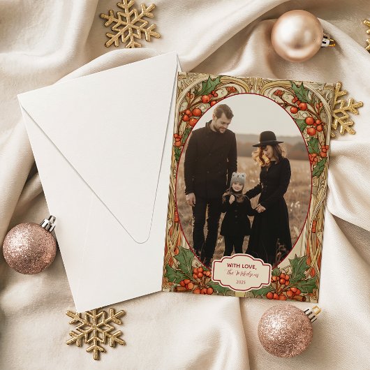 Photo Antique Holly Berry Christmas シーズンカード