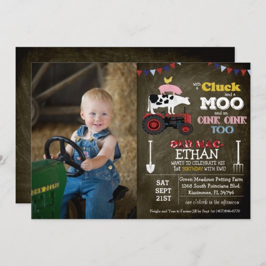 PHOTO/ANY AGE – ファームボーイ誕生日招待状 招待状 (正面/裏面)