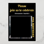 Photo Any Year誕生日ブラック金ゴールド 箔招待状 (正面)