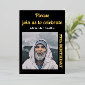 Photo Any Year誕生日ブラック金ゴールド 箔招待状 (立ち正面)