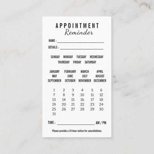 Photo Appointment Reminder Calendar Business Card 名刺 (裏面)