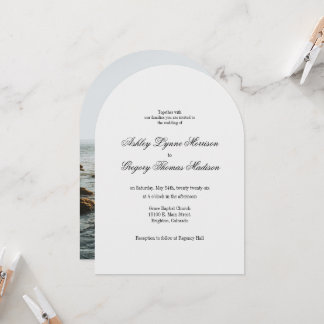 Photo Arch Shaped Grey Wedding Invitation 招待状
