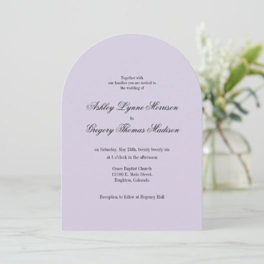 Photo Arch Shaped Lavender Wedding Invitation 招待状 (スタンド正面)